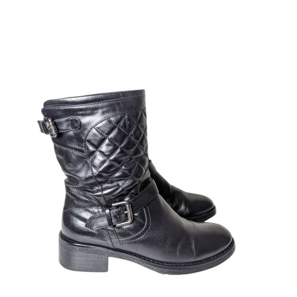 AQUATALIA Sherry Quilted Black Leather Moto Boot Size 6.5 - Picture 3 of 10